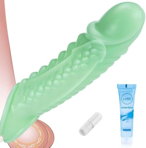 Realistic Penis Sleeve Dildo - Silicone Cock Ring Extender for Enhanced Erection & Enlargement - Male Sex Toys Penis Enlarger, Adult Sex Toy Sex Toys4mens UK Green