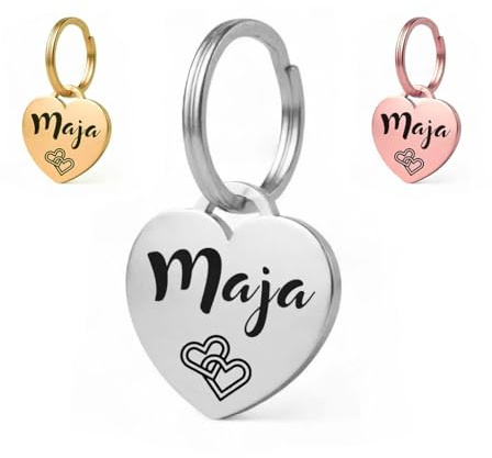 Targhetta per cani con incisione | Personalizzato con nome, numero di telefono, grafia, cuore | Acciaio inossidabile ⌀25mm, ciondolo con nome | Oro rosa (Argento)