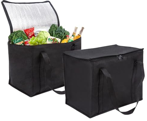 Cooler Bag, 2PCS Insulated Cooler Bag Box, 18L Thermal Food Delivery Bag, Collapsible Cool Bag, Reusable Insulation Shopping Bags, Big Cold Bag Picnic for Shopping Camping Family BBQ(30x25x25cm)