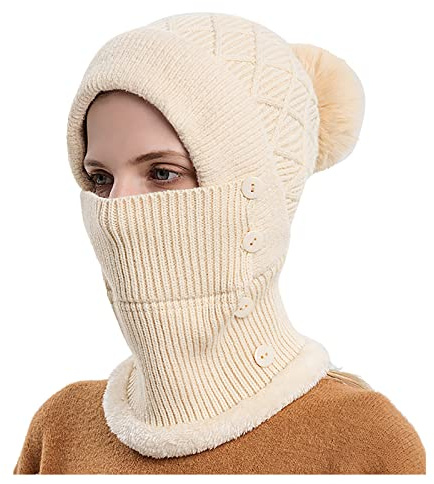 Generisk polishatt för ansiktet av huvan Cold-Proof ridning vinter Cold-Proof integrated kvinnor utomhus haklapp keps pilotmössor, Beige, one size