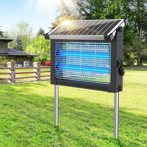 Dnenellr Lámpara Antimosquitos Solar de Exterior, Mata Mosquitos Eléctrico 4500V, Impermeable IPX5, Recargable USB-C, Batería de 4000mAh, Sin Cables con Estaca para Jardín, Césped
