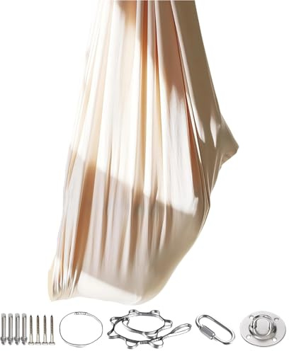 wkao Sensory Swing for Kids & Adults, Beige Polyester Yoga Swing, 59.1 X 110.2 in, 2000 Lbs, Includes Hardware