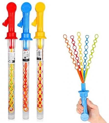Lizzy 2 Pack Assorted Colour Bubble Sword with Multi Wand 150ml Large Bubble Maker Outdoor Toy Bubble Blower Stick with 5 Wands Colourful Summer Garden Toy Party Favour Bubble Toy Set