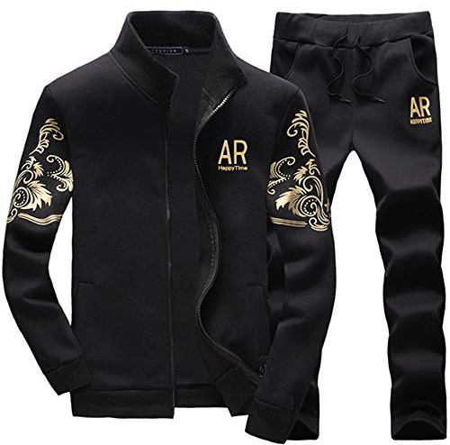 MANLUODANNI Men's Tracksuit Sets Bottoms Full Zip Jogging Gym Suit Jacket with Pockets, M, 78black
