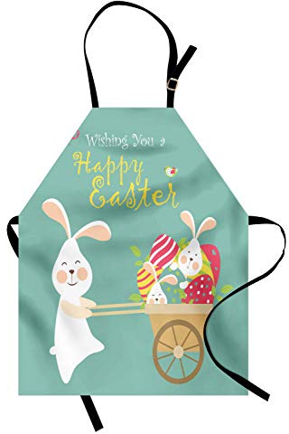 ABAKUHAUS Pasqua Grembiule, Sorridente Bunny Uova, Comodo per la Cucina Unisex con Collo Regolabile per Cucinare Cuocere Arrostire e Giardinaggio, Blu Cadetto