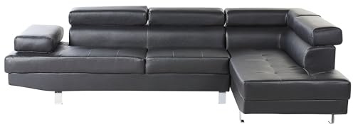 Canapé d'Angle Design en Cuir PU Noir avec Appuis-têtes Réglables pour Salon Moderne Beliani