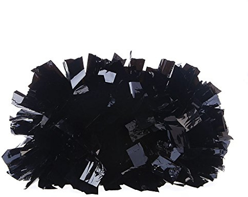 LLLucky Cheerleader Hand Flowers Cheerleading Handheld Pom Metallic Foil Plastic Ring Pompoms Black
