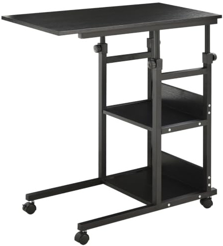 HOMCOM Mesa Auxiliar con Ruedas para Sofá en Forma de C 80x40 cm Negro | Mesa para Sofá, Altura Ajustable 3 Niveles de 72-82 cm, Marco de Metal, para Salón Cocina