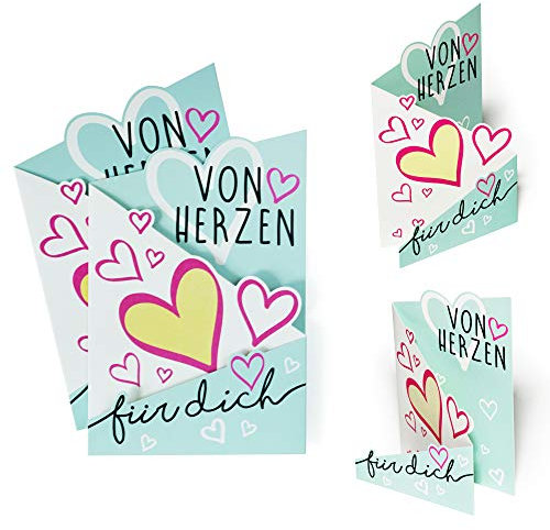 2er Set Karte Geburtstag und andere Feierlichkeiten | Geburtstagskarte Heartbeat mit 3D Effekt | Grußkarte, Glückwunschkarte oder Gutschein zum Aufstellen, X024