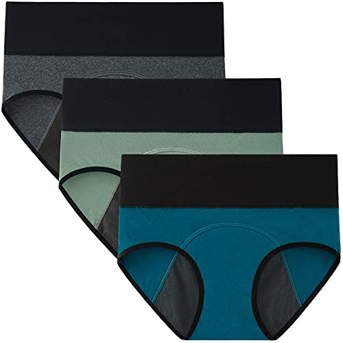 INNERSY Mutande Mestruali Donna Vita Alta Slip Assorbenti Ciclo Mestruale Intimo Igieniche 3 Pacco (46, Blu/Verde/Grigio Melange)