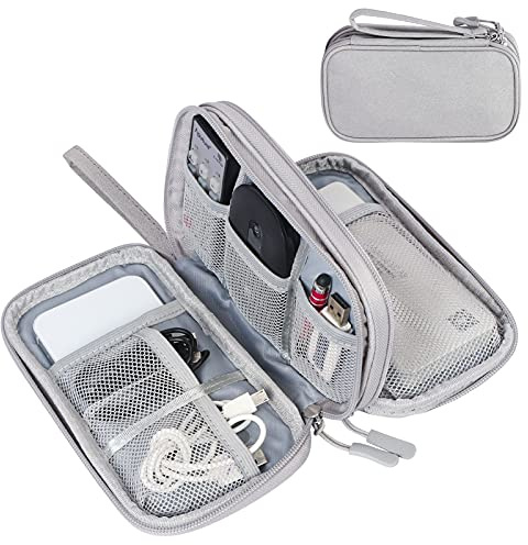 Simpolor Cable Organiser Bag, Double-Layer Electronics Accessories Bag Organiser for Cables, Universal Carry Travel Gadget Bag for Cables, Power Bank, USB Drive, Charger Hard Disk - Grey