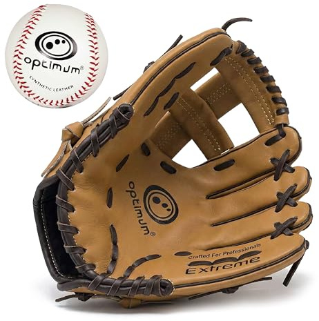 Optimum Extreme Baseball Glove & Ball Set – Left-Hand Catcher, Right-Hand Throw, Deep Pocket, Cushioned Palm, Training Baseball Included – Senior (13+ / Adults)