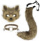 hbbhml Pelzige Katze Fuchs Maske Wolf Schwanz Karneval Halloween Party Cosplay Kostüm Leder Hals Choker Zubehör Set für Kinder Erwachsene