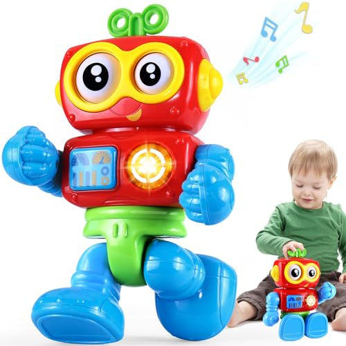 Wanonoo Robot pour garçon de 1 an - Jouets musicaux lumineux pour bébé de 12 à 18 mois - STEM préscolaire - Activités de motricité fine - Jouets d'apprentissage sensoriel pour tout-petits - Cadeau