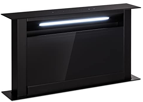 Klarstein Downdraft Cooker Hood, 90cm - With a 604 m³/h boost airflow, 8 extraction modes, LED lights, and a timer. A sleek, quiet, vent-free option for your kitchen in black, 60cm.
