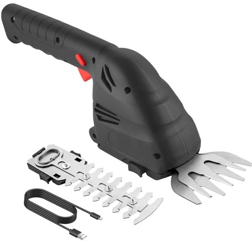 JiGiU Taille-Haie sans Fil 7,4V Taille-Herbes à Batterie 2000mAh 2 en 1 Cisaille Sculpte-Haie Cisailles à Gazon avec 2 Lames Largeur/Longueur de Coupe 8,2 cm/15 cm pour Couper Les Haies et Pelouses