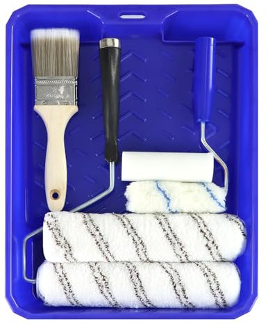 QWORK® Kit de rouleau de peinture - 4 Rouleaux à peinture (23cm 10cm), 1 pinceau (4 cm), 1 bac peinture - Accessoires de décoration et de rénovation pour mur et plafond