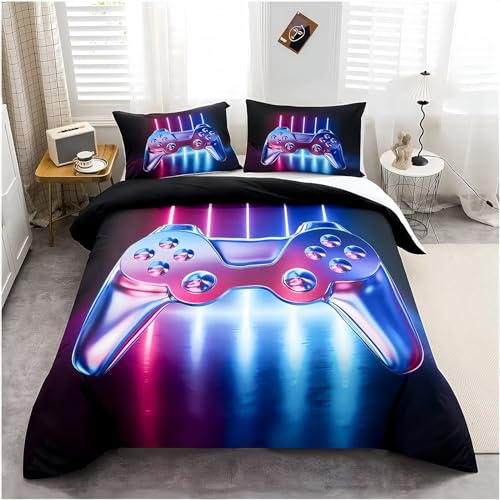 Tabeskly Infantil Juvenil Juegos Jugador Funda Nordica Cama Saco Nordico con Cremallera Negro Rojo135×200cm