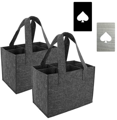 2 Stück Flaschenträger mit Flaschenöffner - 6 Wiederverwendbare Filzflaschenkörbe für Wein, Bier und Getränke - Einkaufstasche für Party