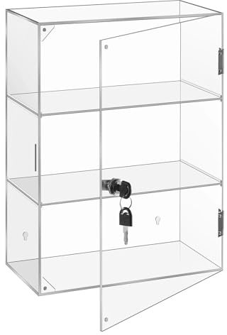 Vitrine acrylique, vitrine à 3 niveaux, vitrine de comptoir transparente, étagère de rangement verrouillable, vitrine en acrylique avec serrure, vitrine souvenir, vitrine d'objets de collection,