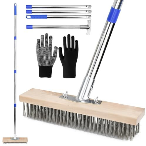 EUIEUT Drahtbesen mit Stiel 170 * 30cm Stahldrahtbesen Drahtbesenbürste Straßenbesen Drahtbesen Gartenbesen Metallbesen Kratzbesen Bürste Zum Entfernen von Gartenmoos Unkraut Hartnäckigen Flecken