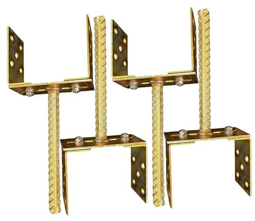 HAFD Adjustable U-Type Gold Fence Post Support 4mm Thick Galvanised Steel, Max 150mm Width, For 2inch / 3inch / 4inch / 6inch Posts, Heavy-Duty Anchor for Fencing and Pergola Posts, Pack of 4