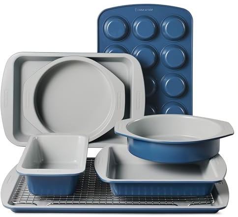 Tramontina Rise 8-Piece Ceramic Baking Pans Set, Non stick Essential Bakeware for Cookies, Loafs, Cakes, Brownies and Muffins