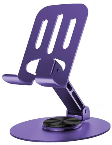 Lusosh Universal Metal Cell Phone Stand, Purple | Multi-Angel Adjustable, 360° Rotation, Non-Slip Metal, Compatible with iPhone 17 16 Pro Max and All Smartphones