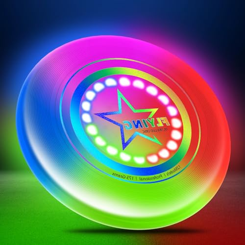 Picabika LED Flying Disc Toys for Kids Adults, 7 Lighting Smart Modes Flying Ring, Light Up Flying Disc Toy for Outdoor Beach Backyard Lawn Park, Easter Basket Stuffer for Boys Girls,175g