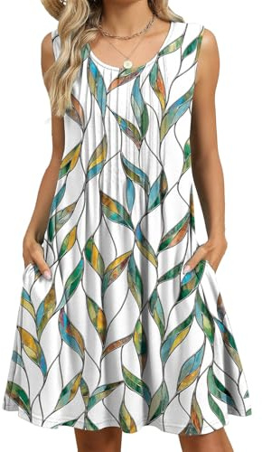 PICKLION Women's Summer Boho Dress Ladies Floral Sleeveless Tank Beach Midi Dresses with Pockets