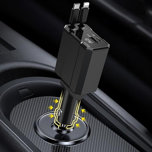 4-i-1 cigarettändare USB C 120 W, 12 V/24 V, infällbar bil, mobiltelefon, snabbladdare, billaddare, adapter med typ C-kabel, ultrasnabb billaddare, kompatibel med iPhone/Huawei