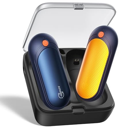 J-BRAUV Calentador de Manos Recargable 2 Unidades, 2000mAh, Calentador Manos Eléctrico con Estuche Carga 10000mAh, 5 Niveles Temp para Calienta Manos USB-C, Calefacción Doble Cara, Hasta24h Duración
