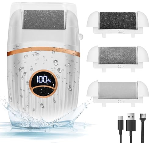 Beefire Electric Foot File and Callus Remover, Rechargeable Pedicure Device with Multiple Heads for Dry Rough Feet Care, Home Use Foot Grinder Tool