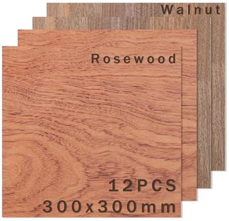 SCULPFUN Lot de 12 contreplaqué de tilleul bicolore, 6 pièces noyer noir, 6 palissandres brésiliens, 30 x 30 cm, bois non traité, contreplaqué de 3 mm d'épaisseur, planches découpées au laser et