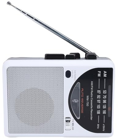 HELEVIA Retro Kassettbandspelare, AM FM-radio Bärbar Bandspelare med Automatisk Omvänd Funktion och Inbyggd Högtalare, 3,5 Mm Hörlursuttag, för hem- och Trädgårdsbruk