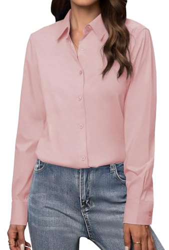 LXEASYGO Womens Casual Long Sleeve Shirts Button Down Stretch Work Shirt Business Office Blouse for Ladies