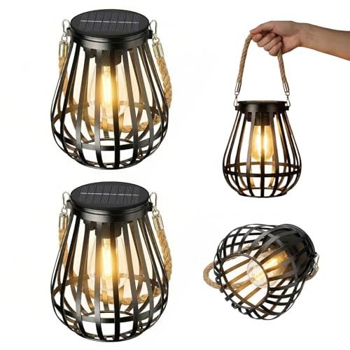 2 Pièces Lanterne Solaire Exterieur Jardin, Lanterne Solaire Exterieur, Étanche Lampes Solaires À Suspendre, Décoration De Jardin, Avec Grande Ampoule Für Terrasse Rasen Balkon Hof Gartendeko