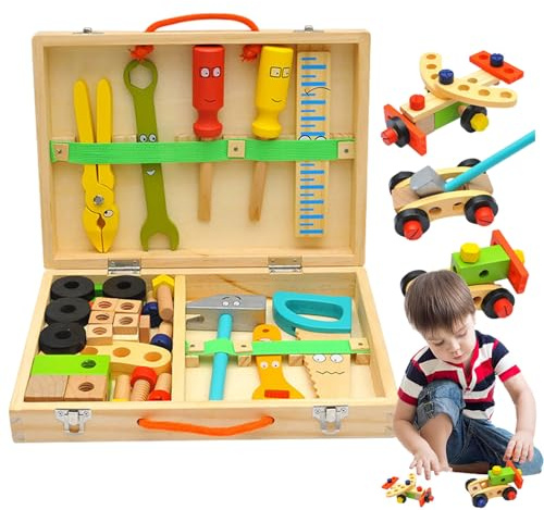 Boîte à Outils - Jouet de Construction pédagogique en Bois, Mallette à Outils pour , pour la Maison, la Maternelle, l'anniversaire, Les à partir de 2, 3, 4 Ans