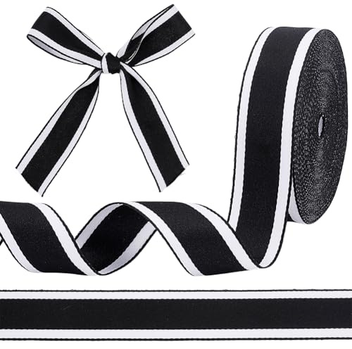 PH PandaHall 10 Iarde Nastro a Righe Bianco e Nero Nastro in Grosgrain di Poliestere, 25mm Nastri a Strisce per Artigianato Fai Da Te Confezioni Regalo e Decorazioni Domestiche