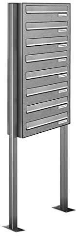 AL Briefkastensysteme 8er Edelstahl Durchwurfbriefkasten, Standbriefkasten modern, 8 Fach Briefkastenanlage V2A Edelstahl Postkasten