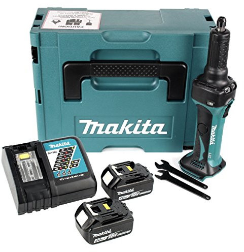 Makita DGD 800 RMJ - Amoladora recta inalámbrica (18 V, 2 baterías de 4,0 Ah, cargador y Makpac)