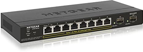 Netgear GS310TP Switch 8 Port Gigabit Ethernet LAN PoE Switch Smart (8x PoE+ 55W und 2x 1G-SFP, Netzwerk Switch Managed WebGUI, VLAN, IGMP, QoS, lüfterloses Metallgehäuse)