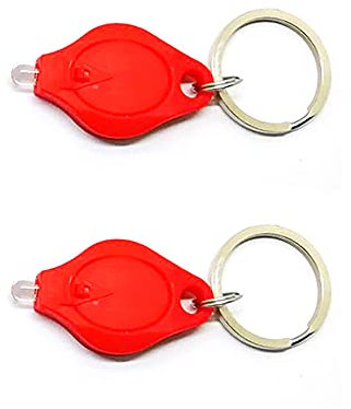 tooloflife 2 STÜCKE Mini-LED-Schlüsselbund-Taschenlampe, Schlüsselanhänger, Passport-ID, Währungsdetektor mit Knopfbatterien (41 * 23,5 * 9 mm), rot