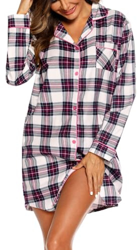MIA LUCCE Camicia da notte in flanella a maniche lunghe da donna, L
