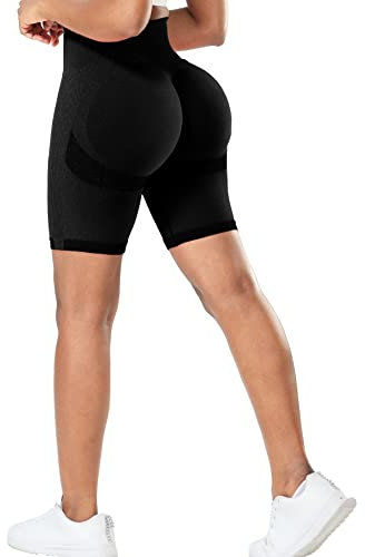 RIOJOY Kurze Leggings Damen Push Up Booty Sport Shorts High Waist Seamless Scrunch Butt Sportleggins für Gym Fitness Workout Yoga, Schwarz M