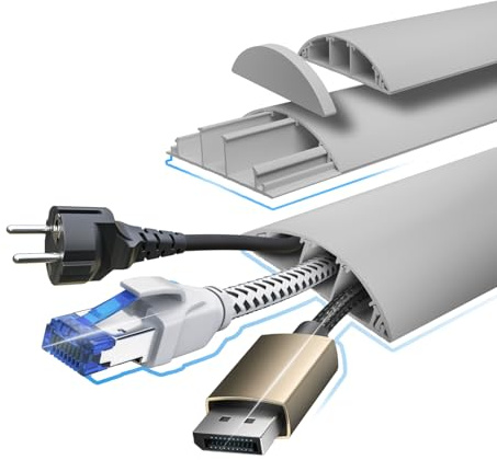 HEXIM Chemin de câbles 68x18mm semi-circulaire PVC couverture de câbles en plastique pour TV, mur & sol (4 mètres blanc extérieur gaine de câbles canal d'installation