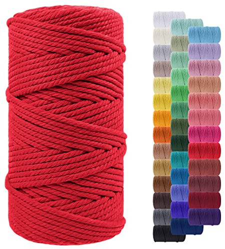 Makramee Garn 5mm x 100m, LEREATI Baumwollkordel 5mm Baumwollseil Farbig Baumwollschnur Baumwollgarn, Dicke Makramee-Garn Geflochten für Makramee Wandbehang, Hängepflanze, Deko (Rot)