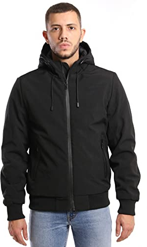TONY BACKER Giacca Jacket Uomo Invernale Softshell Impermeabile Antivento con Cappuccio Giacca Calda Giubbotto Uomo Trekking Casual (L, Nero)