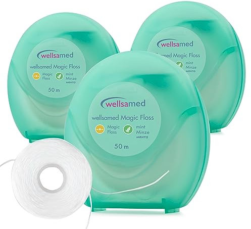 Wellsamed ungewachste Flauschzahnseide im 50m Spender Minzgeschmack (3 Stück)
