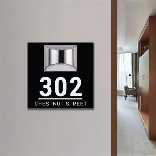 Letrero solar personalizado para casa con luz solar, placa de nombre de puerta cortada con láser 3D, placa LED moderna con números, placa de número de dirección solar (25 x 25 cm, blanco y negro)